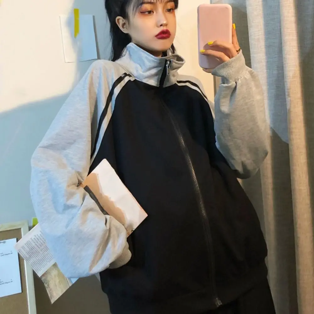 Lapel Collar Long Sleeved Hooded Y2k Sweet Retro Baseball Jersey Top Korean Ins Loose Sweatshirts for Women Spring Autumn