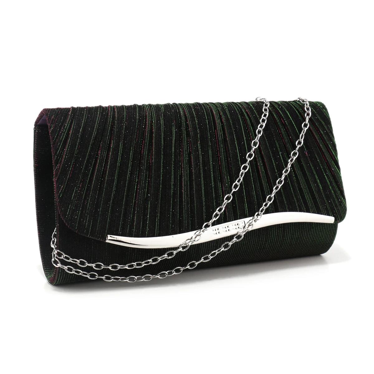 Purple Ruched Women Evening Glitter Envelope Handbags