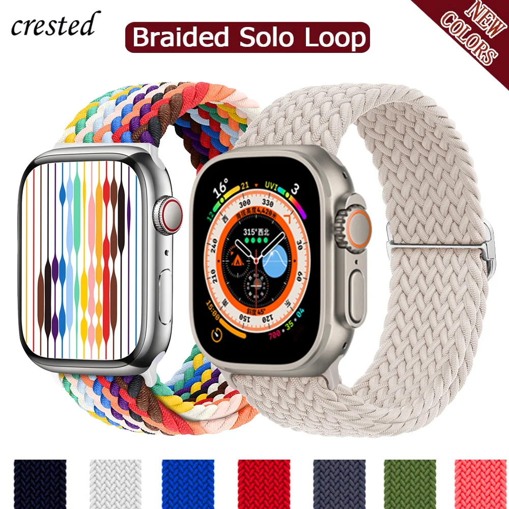 Braided Solo Loop For Apple watch Ultra band 40mm 44mm 41mm 38mm 49mm 45mm Elastic Nylon bracelet iWatch series 9 8 7 3 se strap