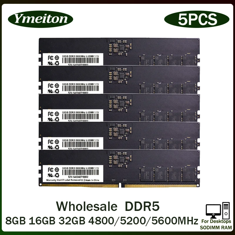 DDR5 5 PCS Ymeiton Desktop-Speicherkarte 8G 16G 32G 4800 MHz 5200 MHz 5600 MHz U-DIMM 288pin RAM Allgemeiner Speicher Memoriam Großhandel