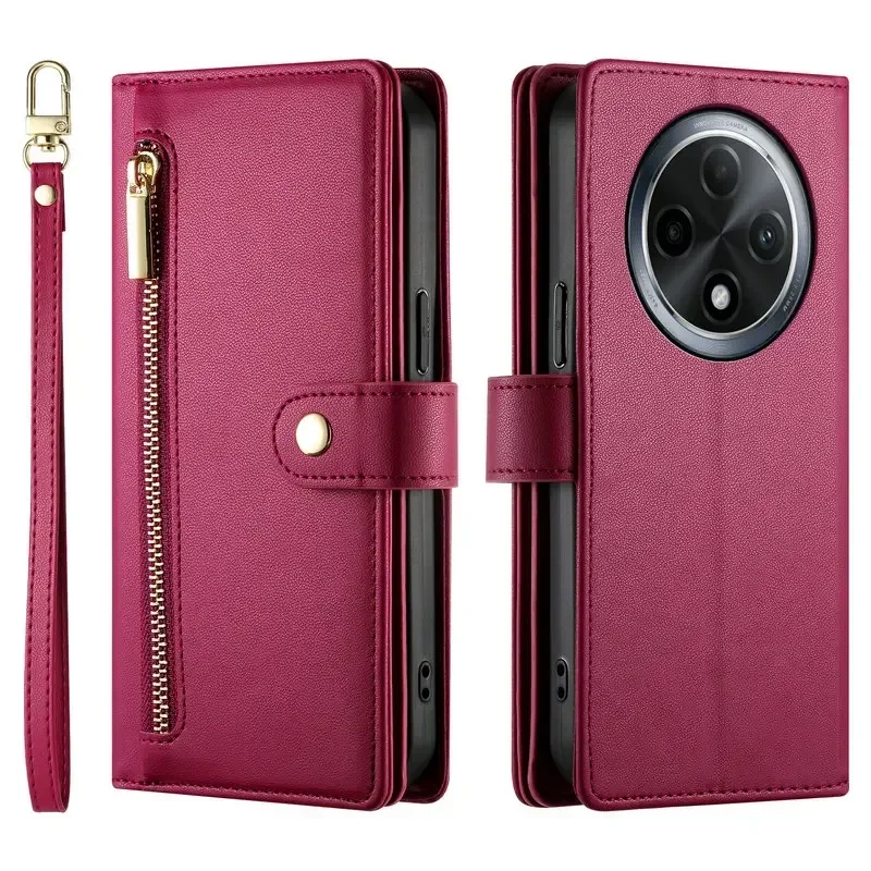 Elegant Leather Zip Wallet Flip Case with 9-Card Holder