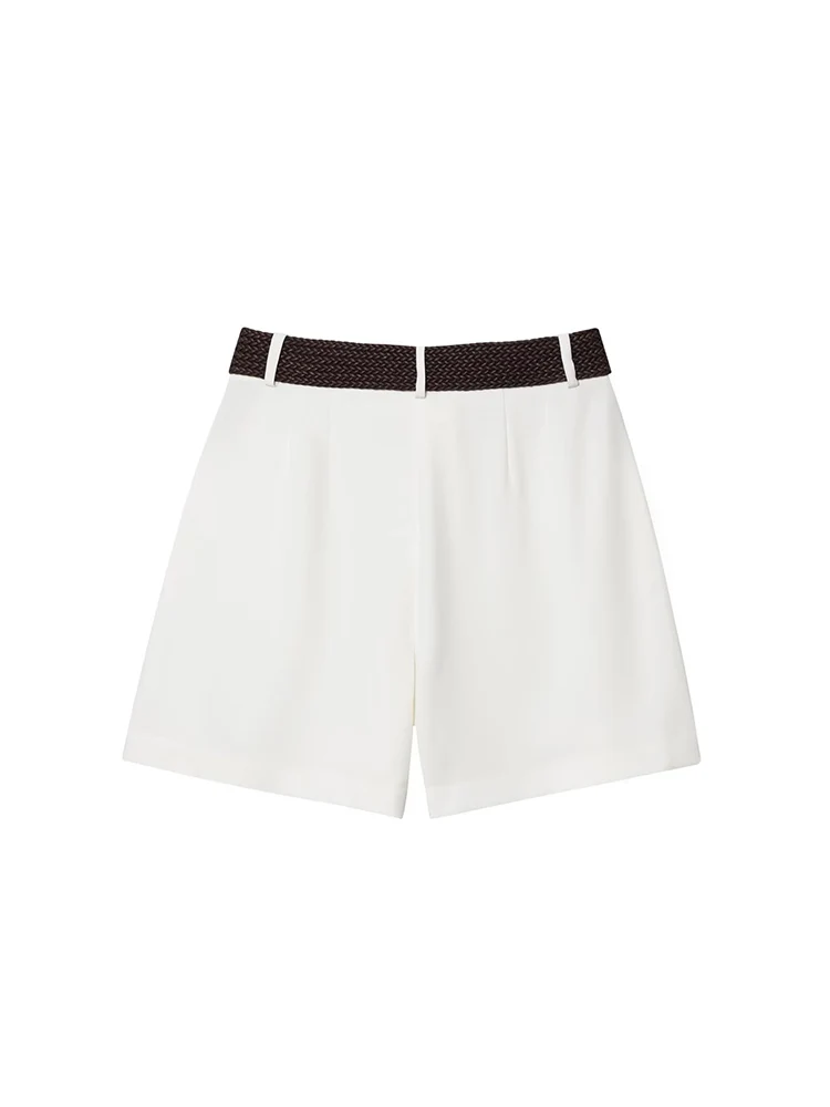 TFMLN Casual Women's Chic Belt Shorts Solid Side Pockets Straight Shorts 2025 Summer Fashion Simple Female Vintage Shorts