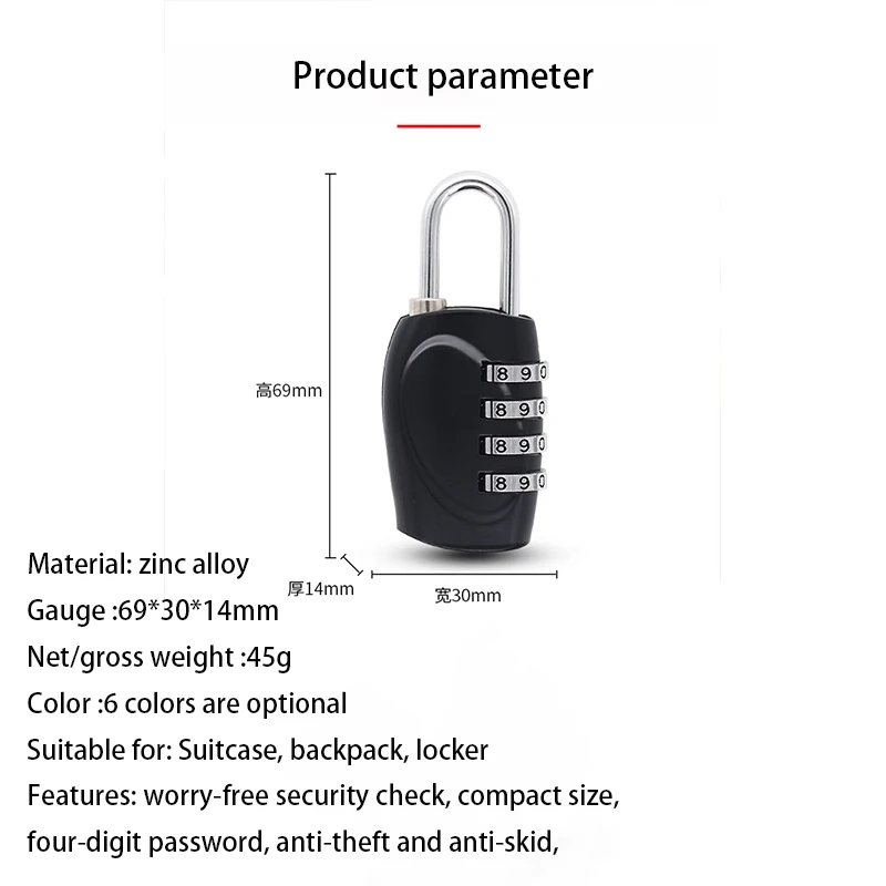 4-Digit Zinc Alloy Combination Padlock 6
