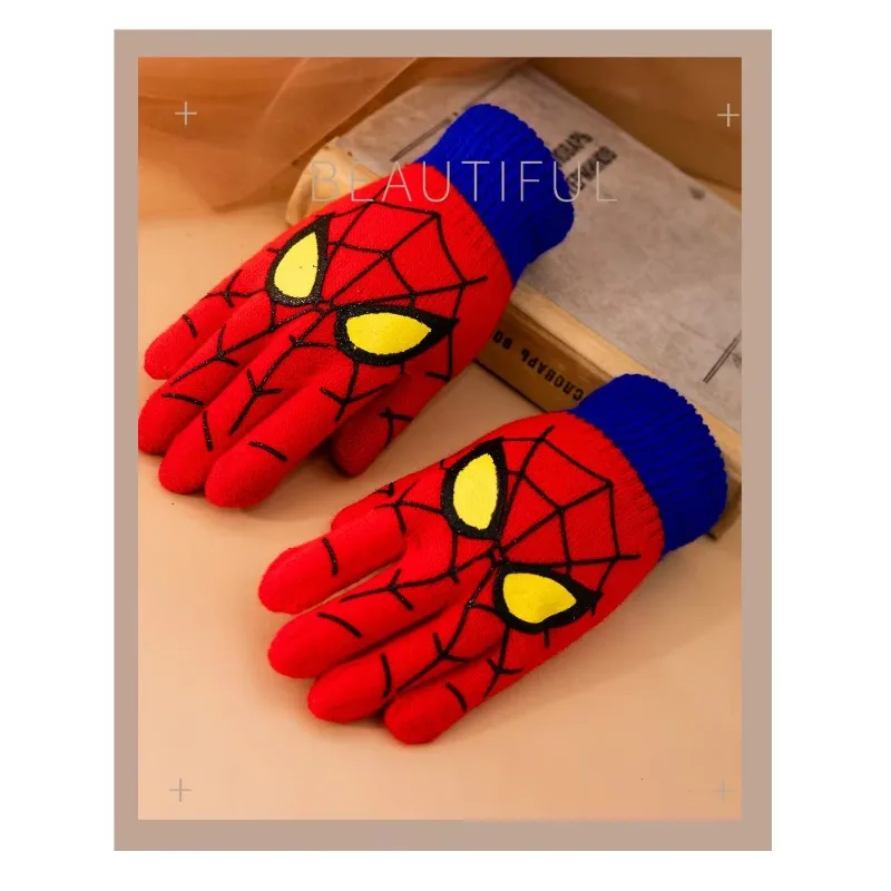 Children Gloves Diseny Spiderman Warm Double-layer Cartoon Five-finger Gloves 5-10Y Anti-freezing Hands Marvel Christmas Gift