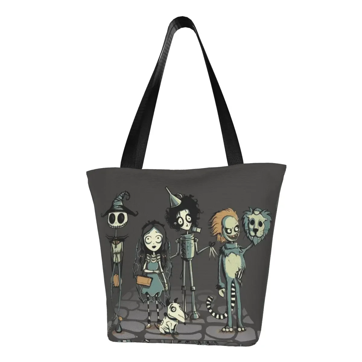 

Custom Horror Movie Tim Burton Canvas Shopping Bag Women Durable Groceries Gothic Halloween Film Tote Shopper Bags