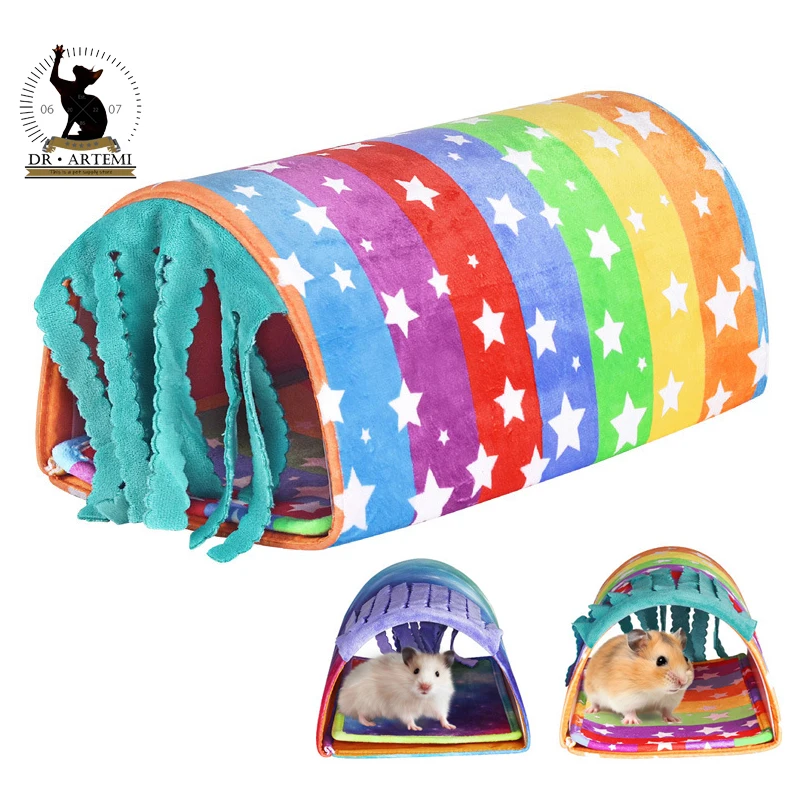 Summer Rainbow Guinea Pig Hideout Play Tube Tunnel Toys Bedding Fleece Curtain Pad Cage Accessories Pet Small Animal pet hamster toys