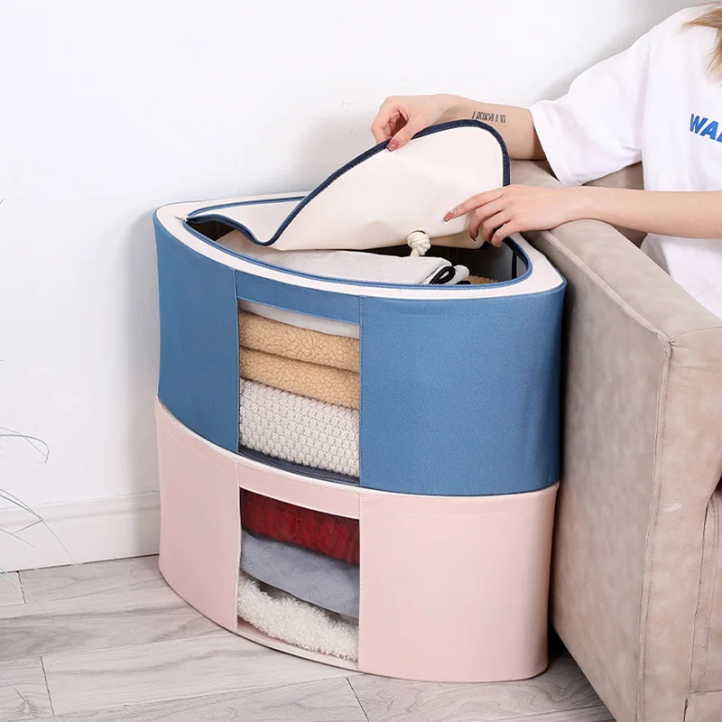 

Corner Oxford Frame Storage Box Fabric Clothing Bag with Handle Foldable Closet Bin for Clothes Bedding Ziplock Organizer TJ7345