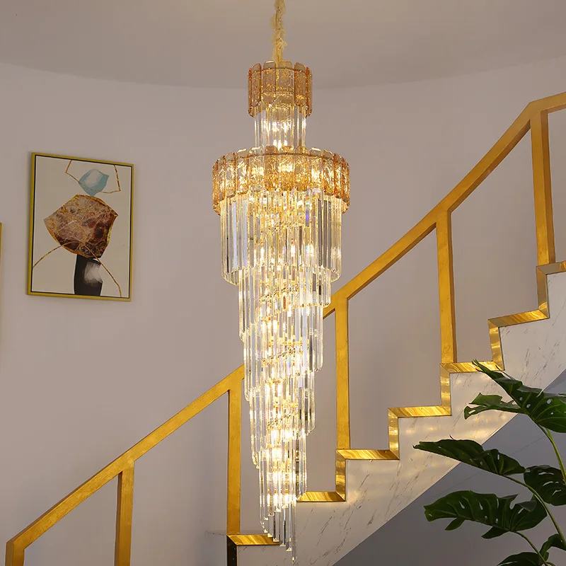 

Staircase light, long chandelier, villa rotating, simple, modern duplex building, hollow duplex, light luxury living room, atmos