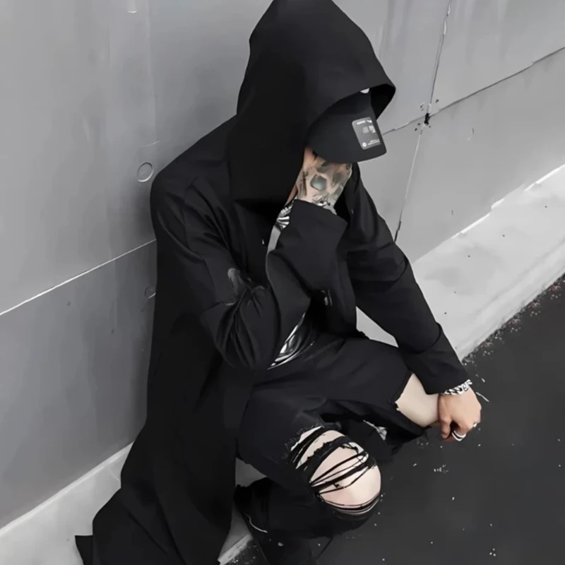 HKSH Spring Autumn New Men Tide Darkwear Halloween Cosplay Windbreaker Cloak Wizard Witch Punk Fashion Hooded Chic Trench HK4020
