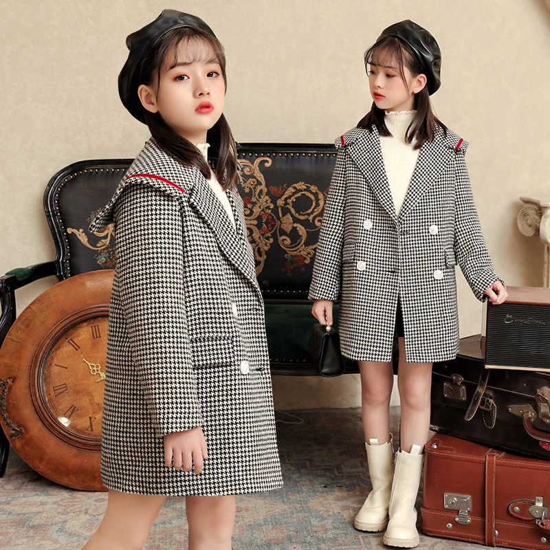 

Girls Woolen Coat Jacket Cotton Outwear Overcoat 2022 New Arrive Warm Thicken Plus Velvet Winter Teenager Children's Clothing