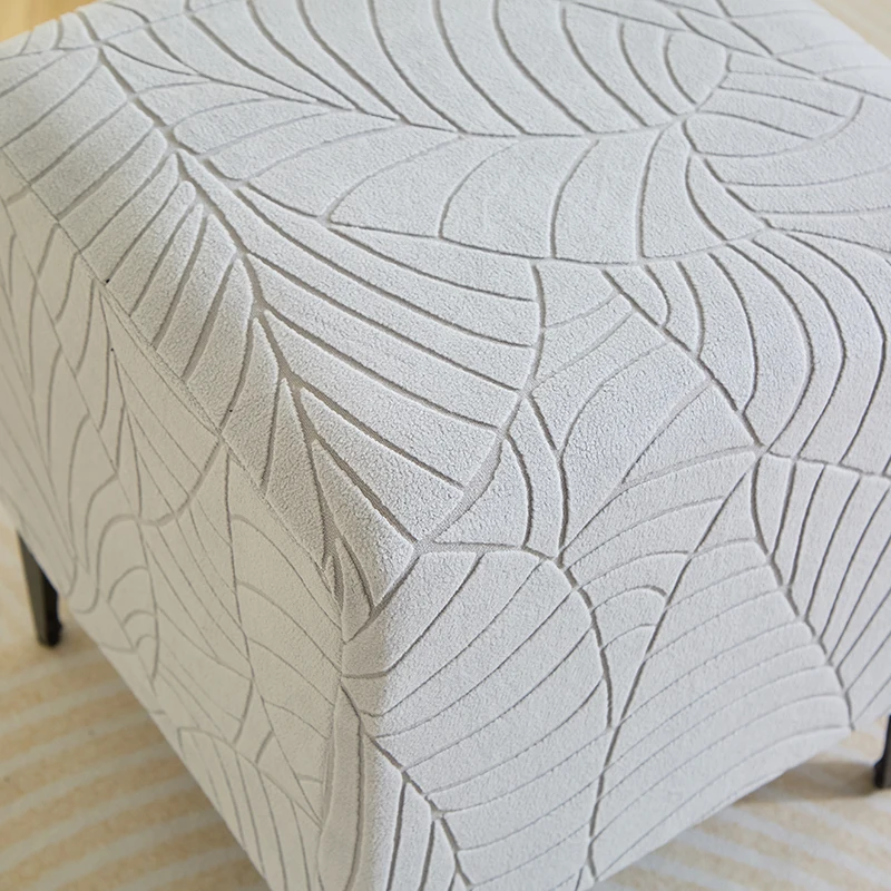 Jacquard Square Ottoman Stool Cover Elastic All-inclusive Footrest Slipcovers Living Room Anti-dust Footstool Case Pouf Covers 5