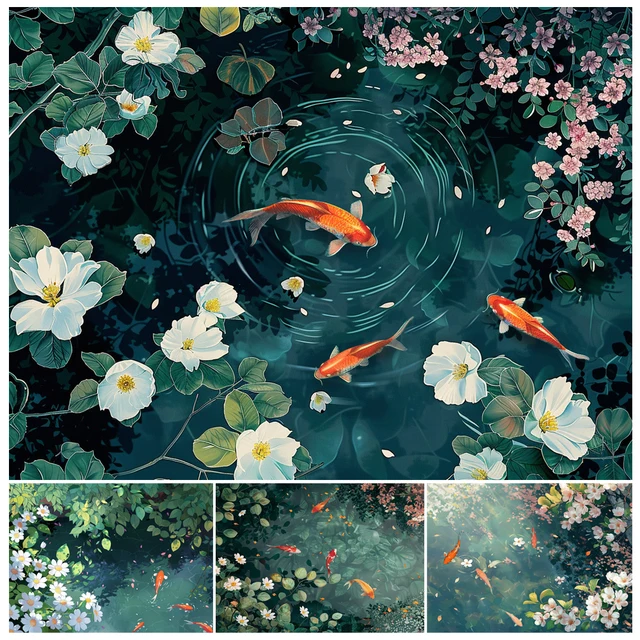 Hand Painting Pond Lotus Goldfish Flower Animals Landscape Painting By Numbers Kit DIY Artwork Canva Art Home Decoration Gift 1