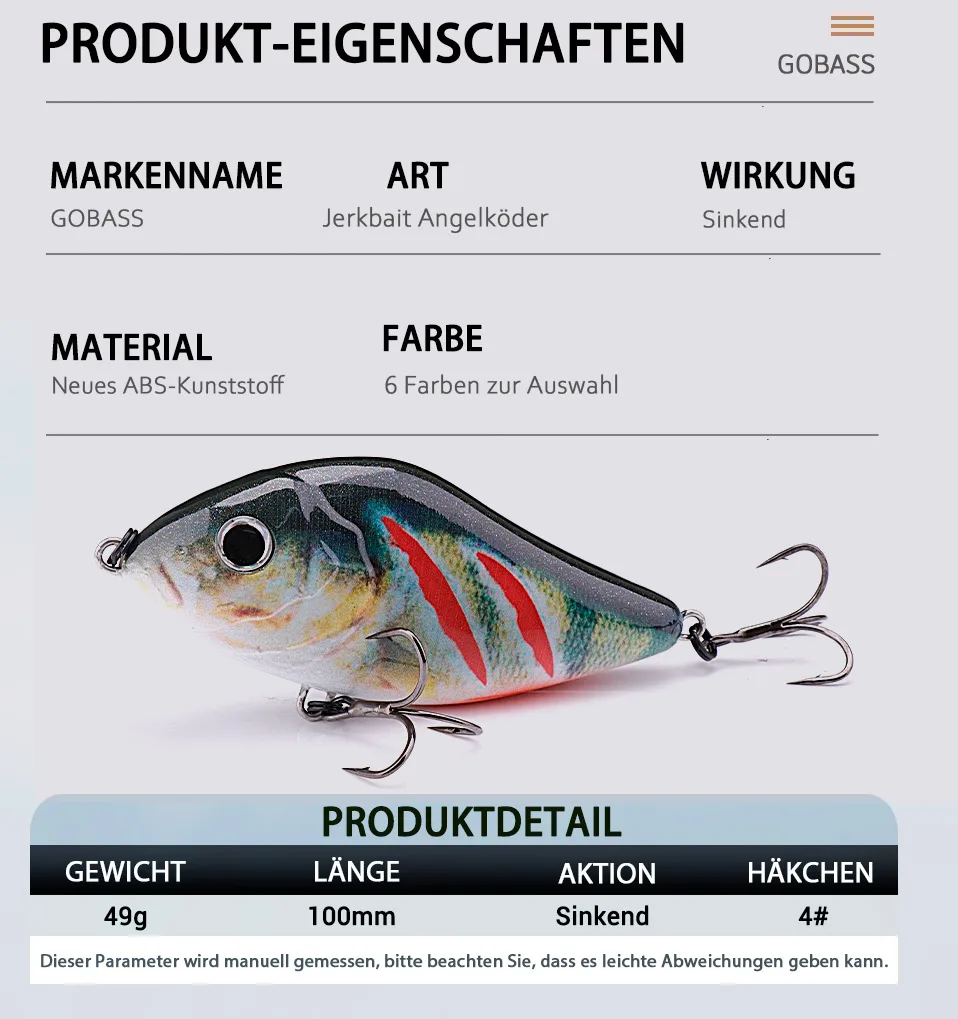 GOBASS Slider Jerkbait 6 cm/8 cm/10 cm Langsam sinkender Moschus Wobbler Pike VIB Harter Köder Kurbelköder Kunststoff Angelköder Pesca Leurre – Detail 3