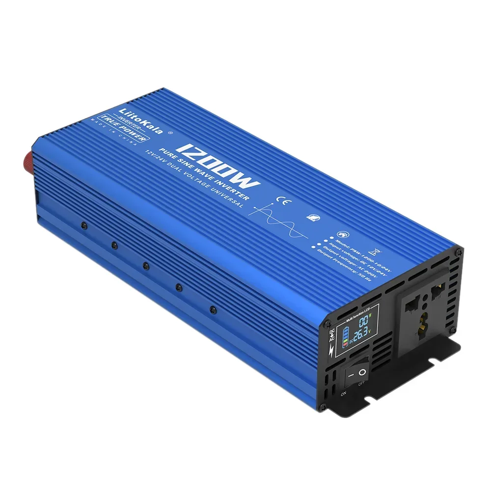LiitoKala Intelligent 1200W/2400W Sine Wave Grid Solar Inverter 12V/24V Input 220V 50Hz Output Multiple Protection Metal Shell USB output