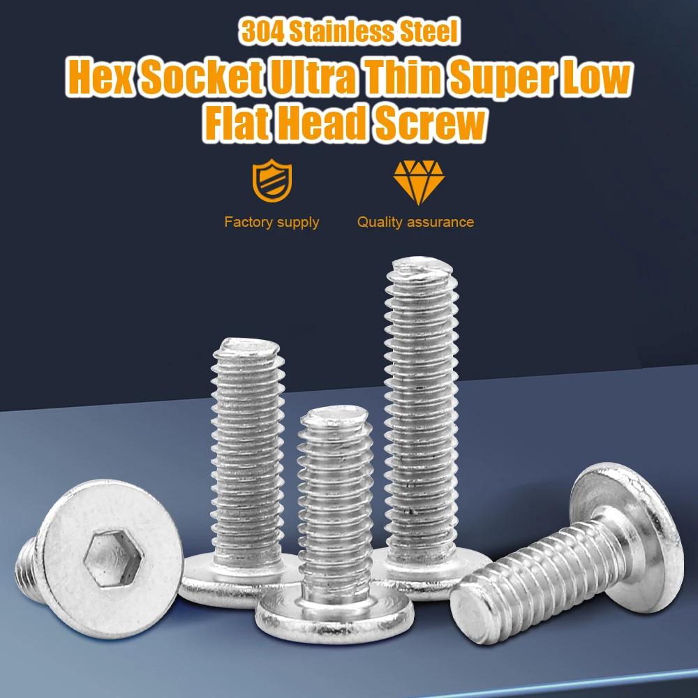 2-50pcs Hex Socket Ultra Thin Low Flat Wafer Head Screw Bolt M2-M8 Stainless Steel CM Screw JUIDINTO