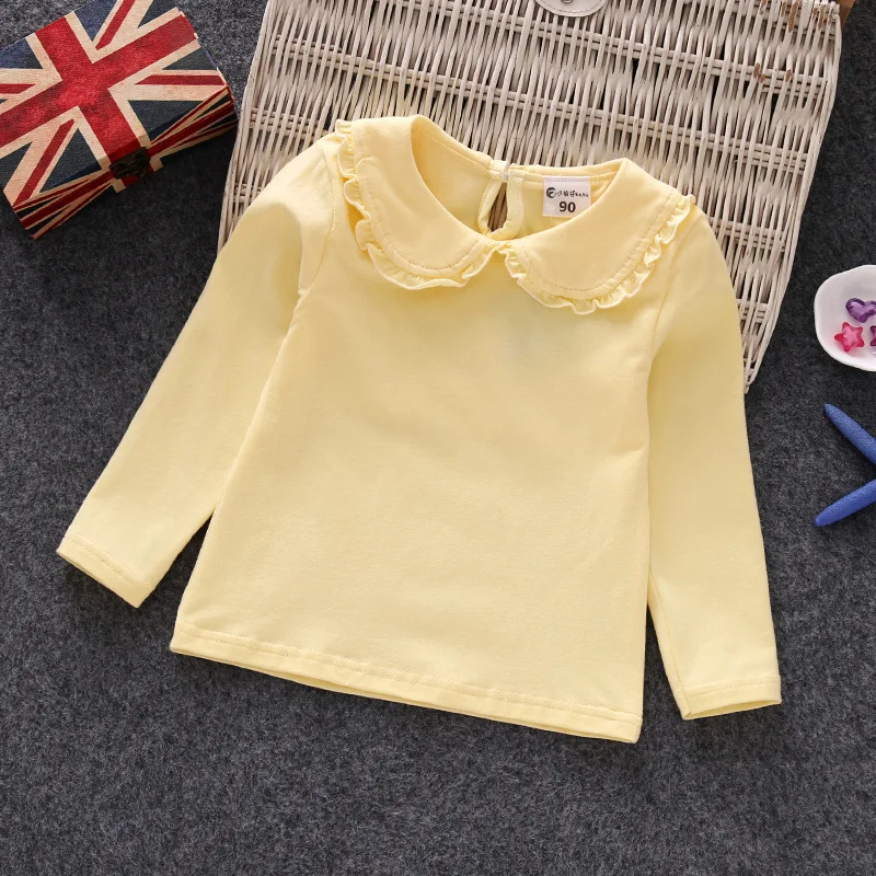 Ruffles Lace Collar Baby Girls Shirt Spring Fall Long Sleeve Kids Bottom Shirt Cotton Breathable Children Tshirt Xmas Baby Stuff baby girl clothes kids bottoming shirt
