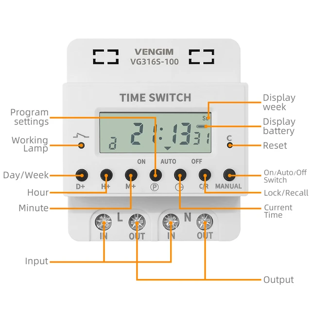 Timer 220V 60A-100A, Digital Timer Switch Relay, Weekly 7 Days