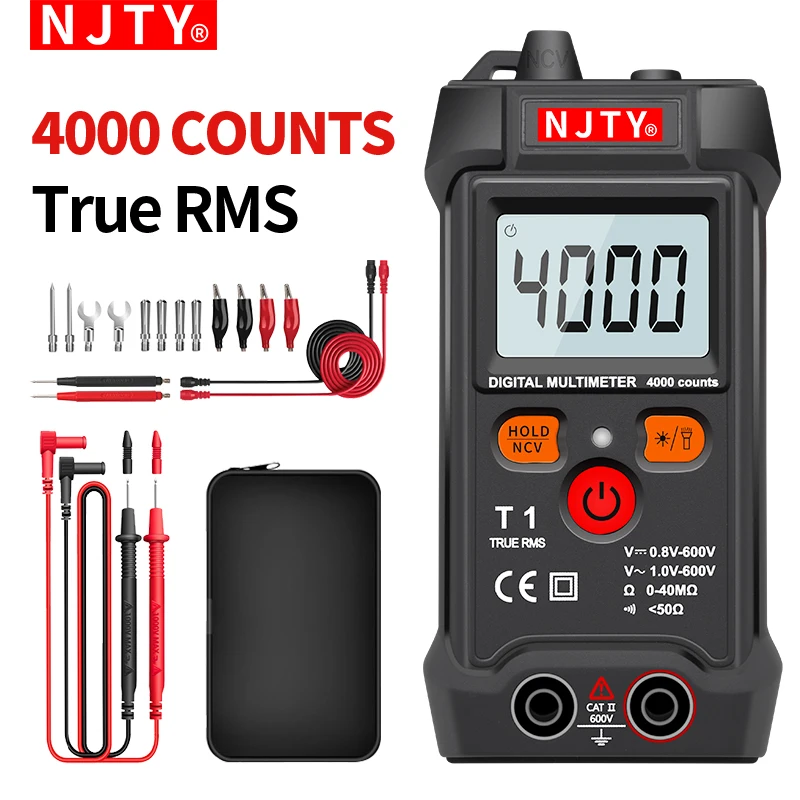 NJTY Mini Digital Multimeter AC/DC Voltage Meter 4000 Counts Smart Multimetro Ohm NCV Electrician Tools Measuring Instruments