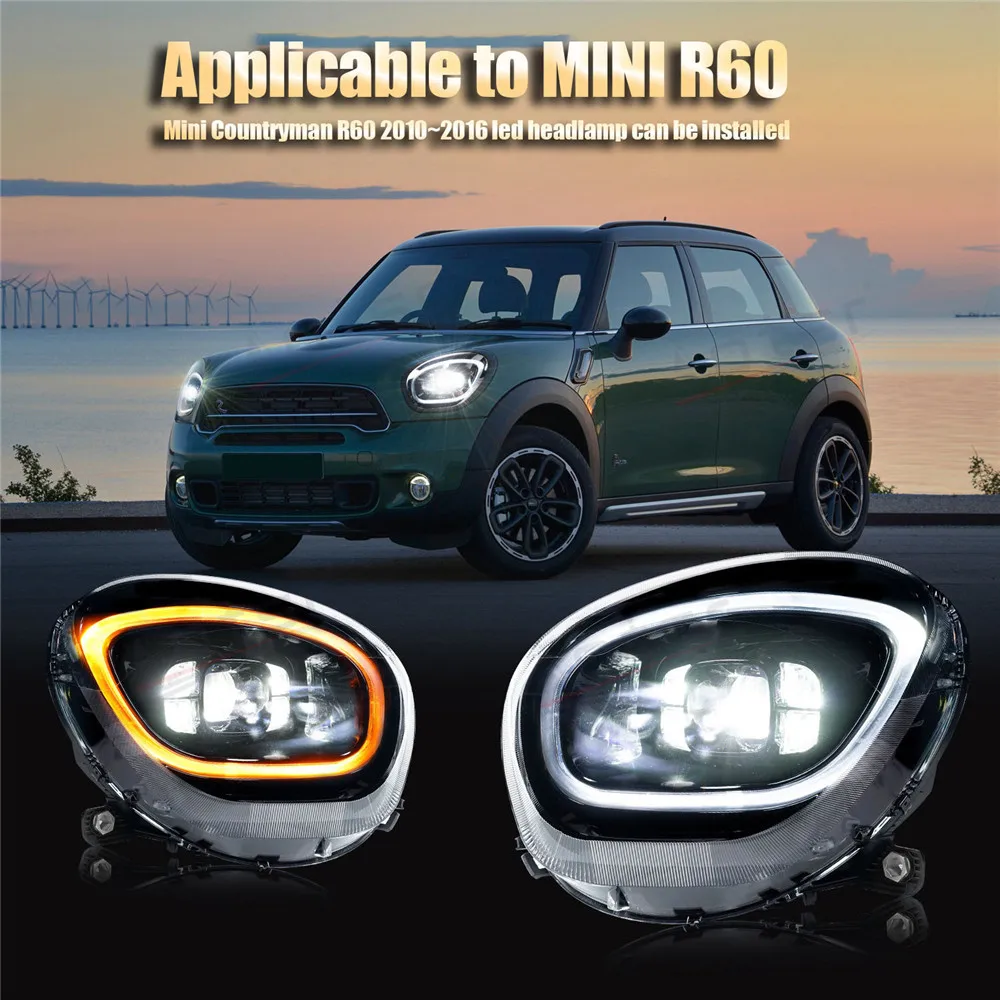 

Аксессуары для автомобиля, полный светодиодный налобный фонарь для BMW Mini R60 2010-2016, фары, сигнал поворота, фонари, Ксеноновые Светодиодные лампы