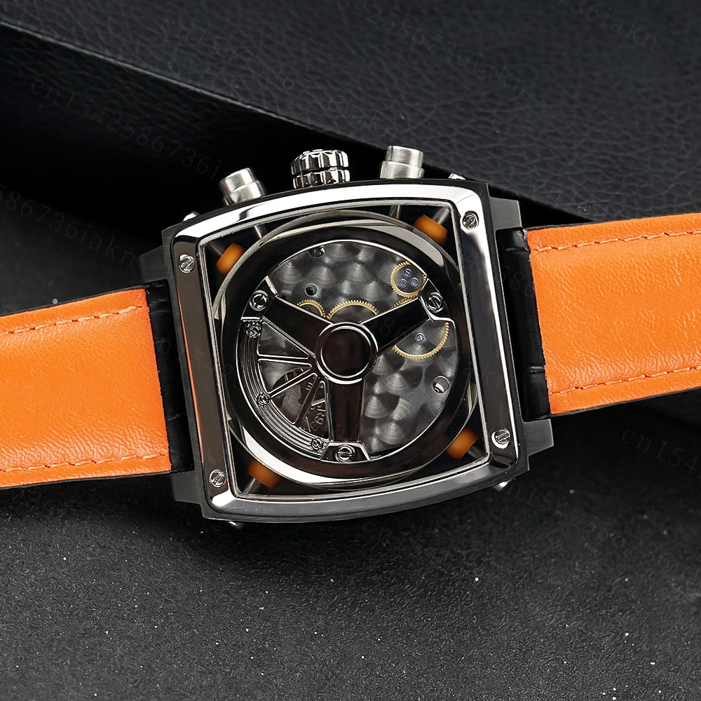 2022Fashion New Men's Color Bar Square Dial Sapphire Mirror Stainless Steel Leather Strap Sports Leisure Waterproof Quartz Watch