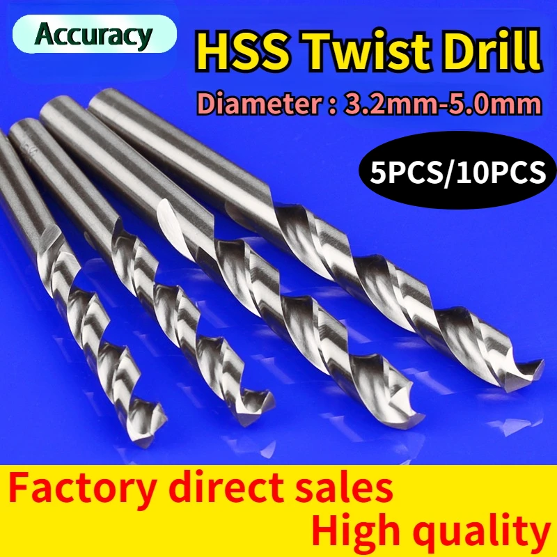 

10Pcs/Set 3.2mm-5.0mm High Quatity HSS High Speed Steel Mini Drill Twist Drill Bits Set for Woodworking Plastic and Aluminum