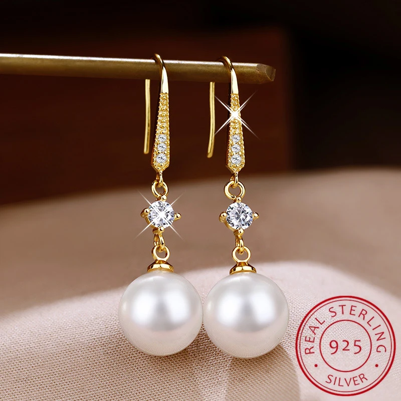 2025 s925 sterling silver gold freshwater pearl pendant earrings women's simple classic bridal wedding jewelry silver earrings pearl earrings womens earrings gold earrings