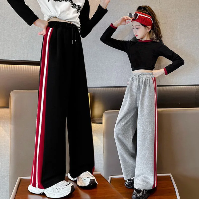 

2023 New Casual Sports Pants Girls Hip Hop Sweatpants Spring Autumn Loose Street Dance Pants Children Retro Letter Print Trouser