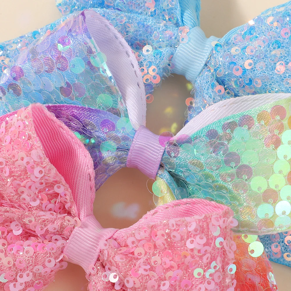2 teile/satz 3,93'' Glitter Pailletten Bögen Haar Clips für Baby Mädchen Nette DIY Handgemachte Haarnadeln Haarspange Festival Haar Zubehör – Detail 13