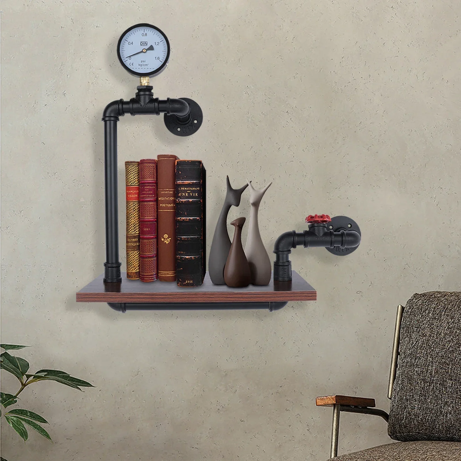 Wall Shelf, Rustic Pipe Shelf, Industrial Retro Shelves, Pipe Shelf, Wall Shelf, Metal, Vintage Decorative Floating Shelf, Wood