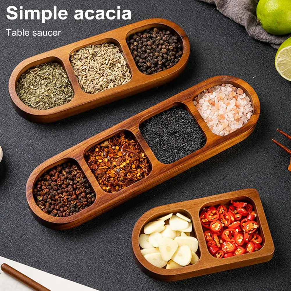 Wooden Divided Serving Tray Condiment Dish Multi Compartment Sauce Dishes wooden serving tray sauce dishes for Snacks Appetizers Fruit Candy Elegant Wood Plates