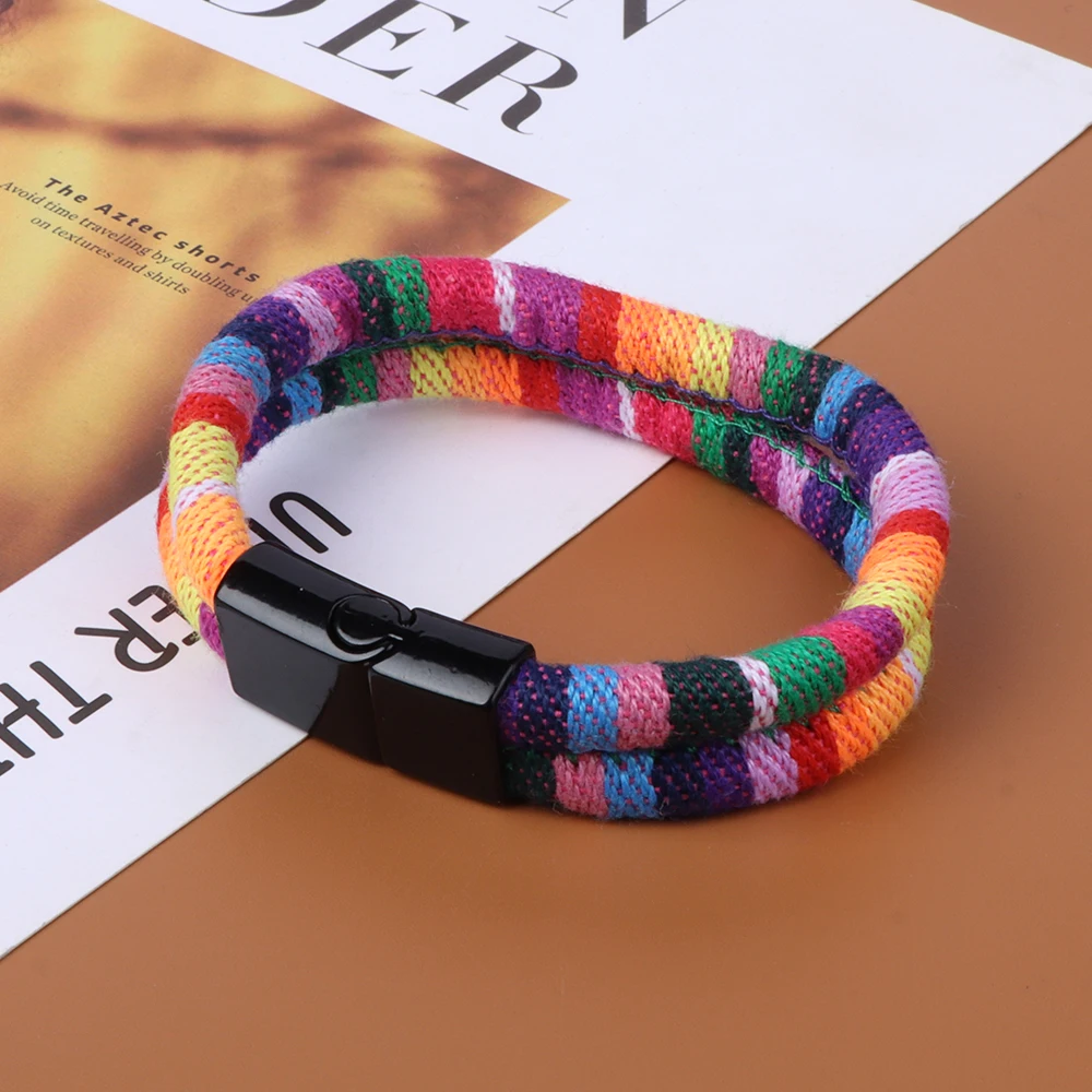 Wholesale Colorful Cotton Bohemia Bracelet Boho Ethnic Fabric Bracelets  Magnetic Buckle Bracelet Jewelry Gifts Women Men