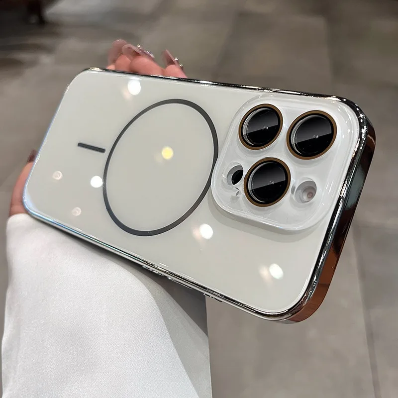 Luxury Plated MagSafe Case with Magnetic Wireless Charging and Lens Protector Cover