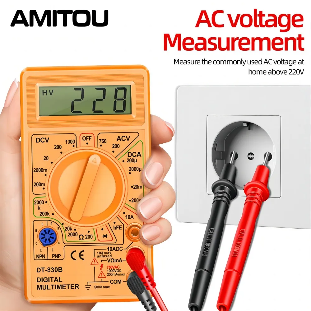 AMITOU DT830B Digital Multimeter AC/DC LCD Mini Voltmeter Ammeter Ohm Tester 750/1000V High Safety Handheld Meter With Probe digital multimeter multimeter tester voltage meter tester