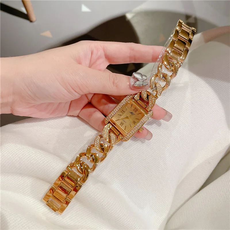 Ladies Wrist Watch For Women Bracelet Gold Quartz Watch Top Brand Luxury Brand Stainless Steel Female Clock Gold Rhinestone