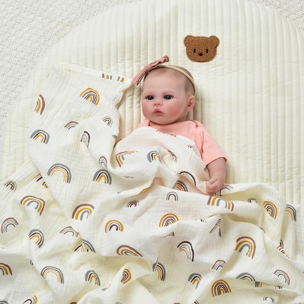 2 Layers Baby Blankets Bear Print Cotton Gauze Muslin Swaddle Wrap Newborn Infant Girls Boys Bedding Sleeping Blanket Accessory