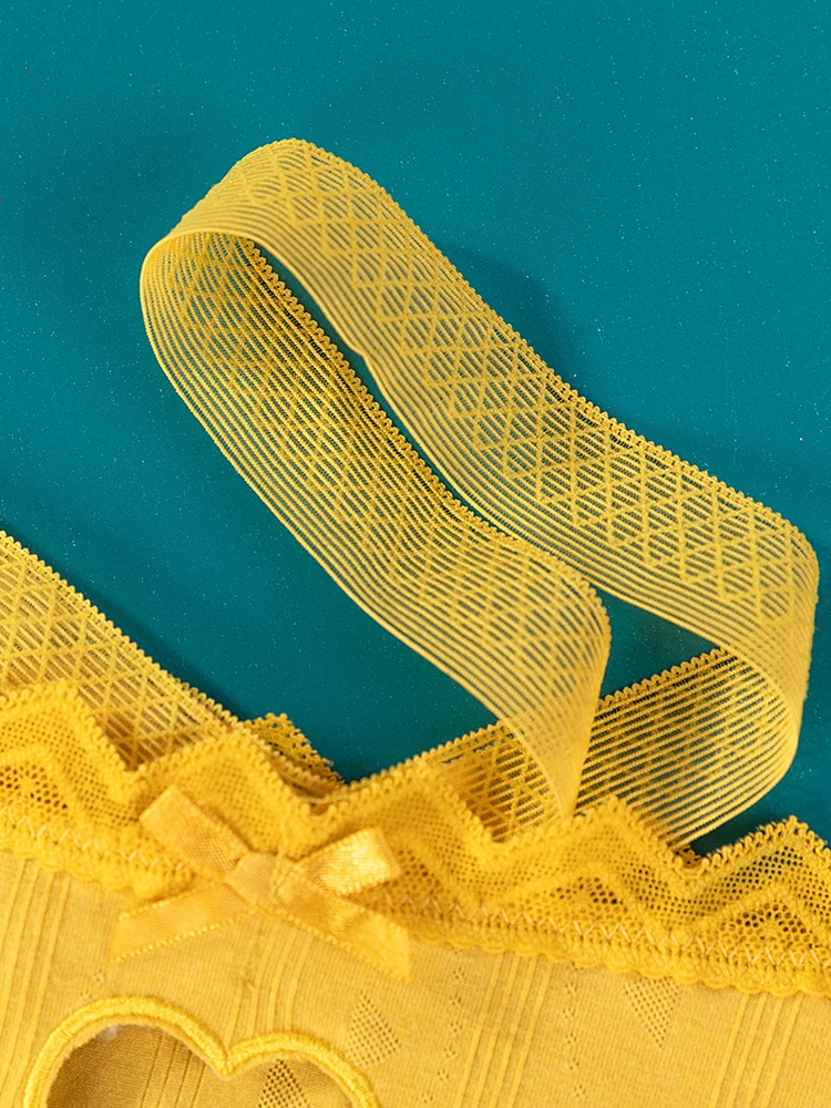 2PCS Pack Couple Panties Set Sexy Lace Ice Silk Fabrics Underwear Men's Boxers Yellow Lace Cotton Panty Women's Briefs Lovers