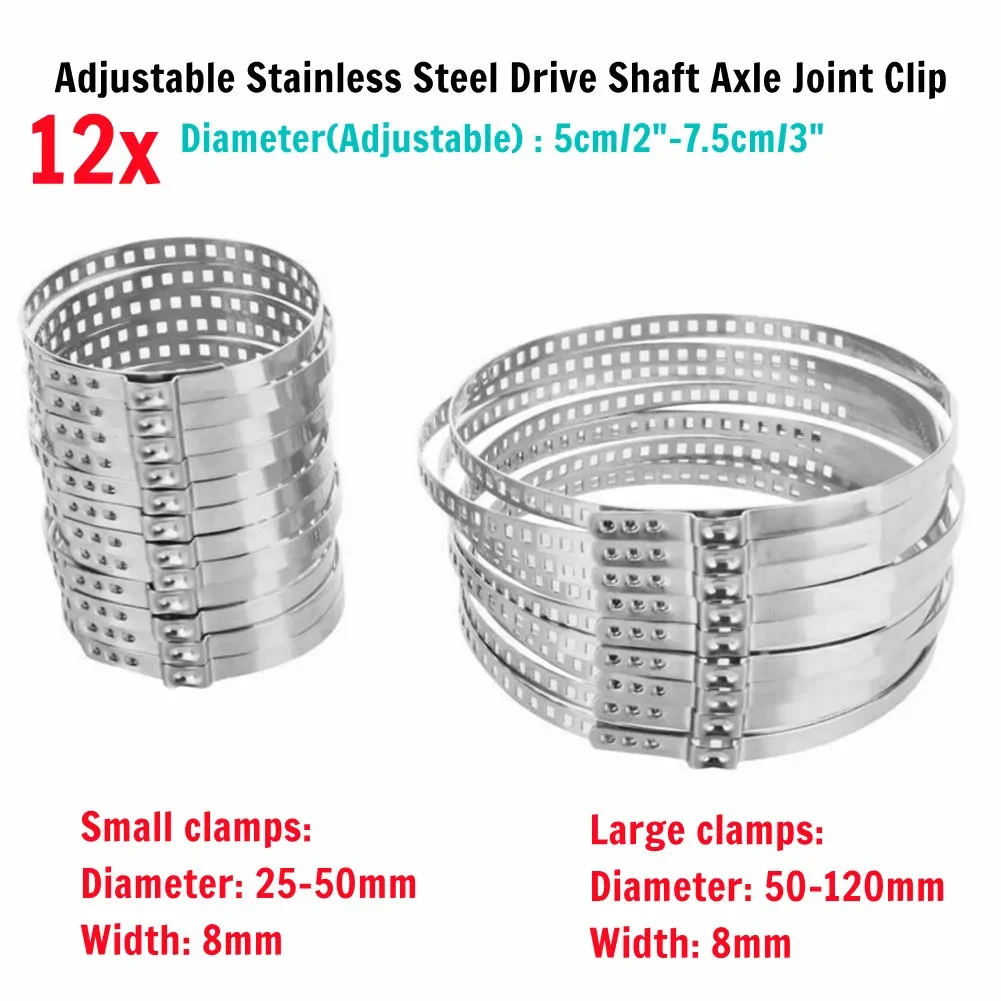 Car CV Boot Clamp 8mm Adjustable Stainless Steel Drive Shaft Axle Joint Clip 50-120mm/25-50mm 12pcs Drive Shaft CV Boot Clamps