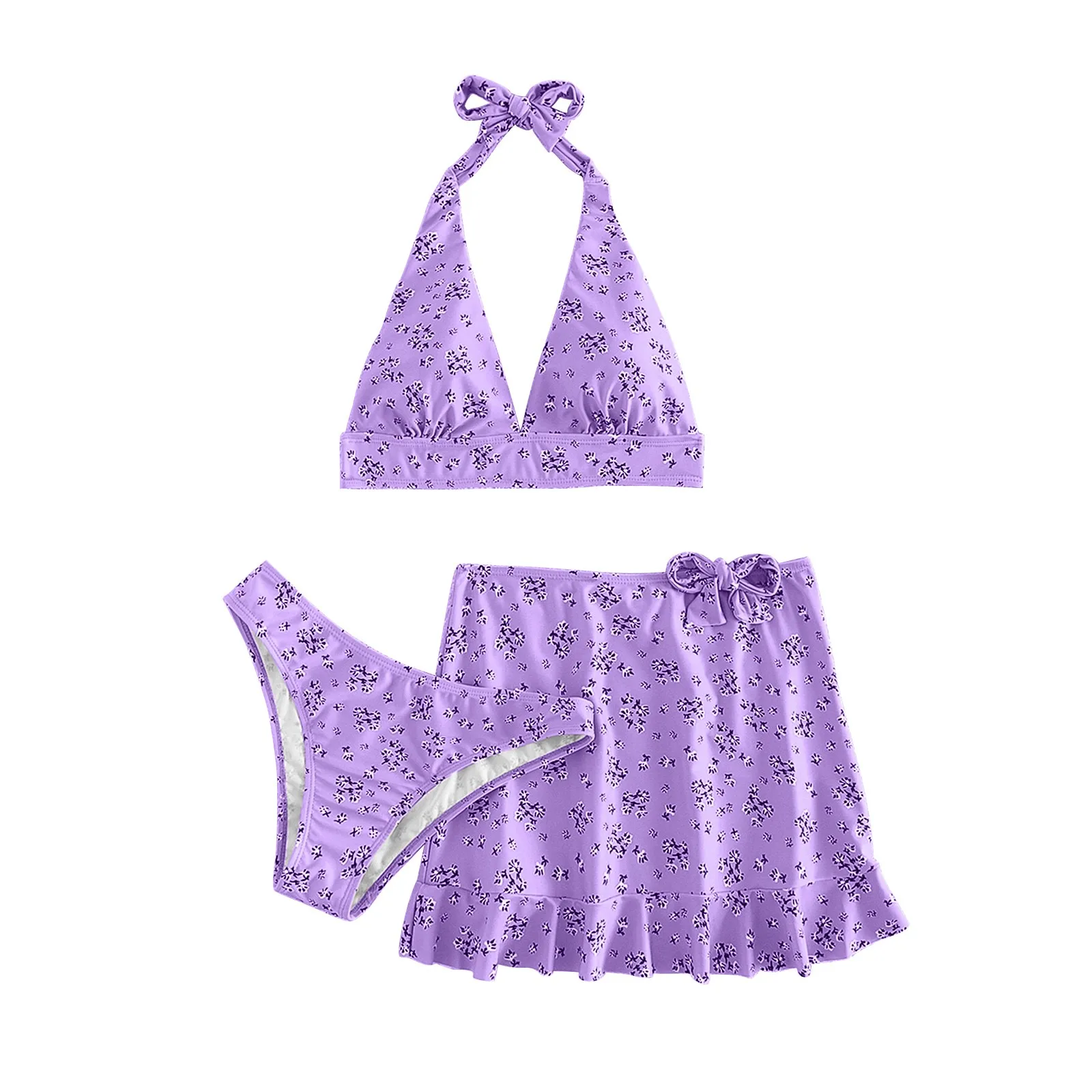 Multi Colored Floral Fashion Sexy Split Bikini Three Piece Swimsuit For Women 2024 Floral Mini Skirts Ropa De BañO Para Mujer