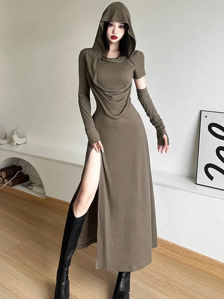 Solid Dress for Women O-Neck Full Sleeve High Waisted Dresses 2024 New  Fashion Elegant Vintage Casual Female Dress - AliExpress 200000345