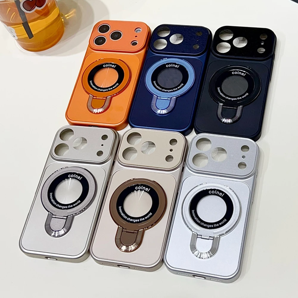 Luxury Metallic Color Plating Magnetic Stand Phone Case with PC Back Cover