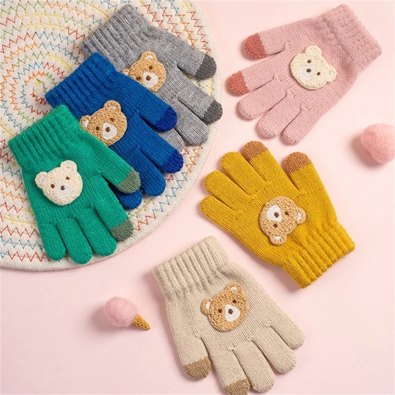

Warm Knitted Cartoon Bear Baby Mittens for Kids Boy Girl Children Toddler Winter Crochet Thick Mitten for 3-12Years Baby