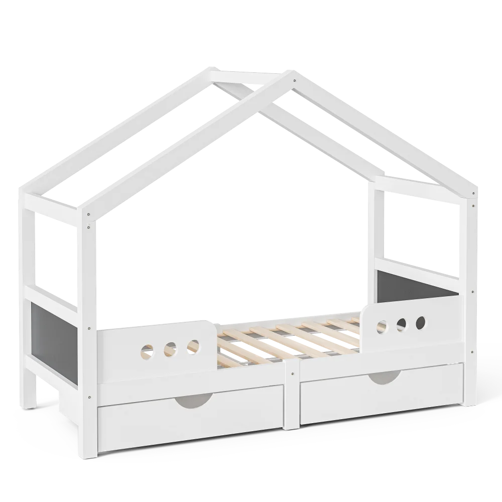 Kinderbett mit Dachdesign, 2 große Schubladen und stabiler Holz-MDF-Rahmen, tragend bis zu 120 kg, geeignet für Matratzen mit 90 x 200 cm – Detail 28