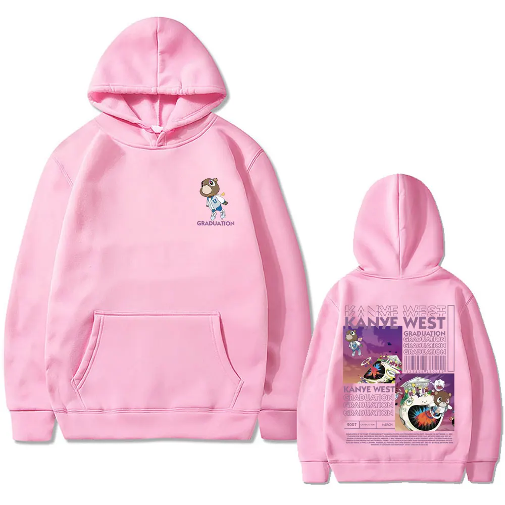 Kanye West Graduierung Bär doppelseitig bedruckte Hoodie Männer Frauen Mode Hip Hop coole Sweatshirts Unisex Fleece Baumwolle Hoodies – Detail 6