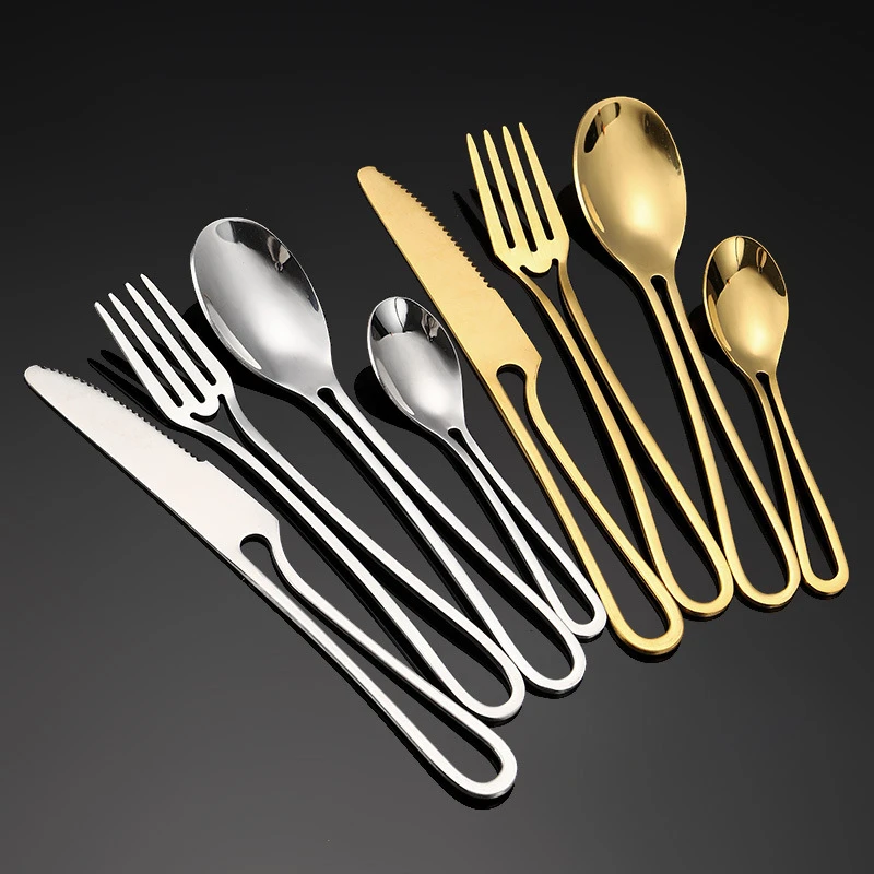 Creative Handle Stainless Steel Picnic Cutlery Set Knife Spoon Fork Teaspoon Portable Tableware Novel Kitchen Accessories
