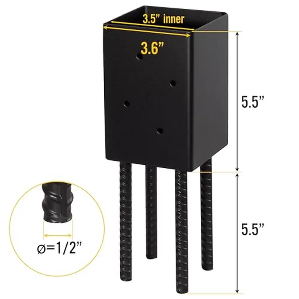 4x4 Post Base Holder Ground Spike Brackets Metal Powder Coated Use Concrete Deck Anchor 4" x 4" Dia Strong Fixation Under Floor