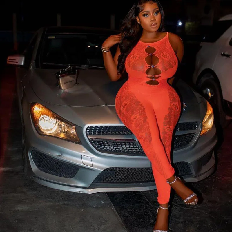 LW sexy jumpsuit See Through Lace Cut Out Jumpsuit Mesh Hollow Out Diamond Stocking Lingerie Women Sexy Body-shaping Romper