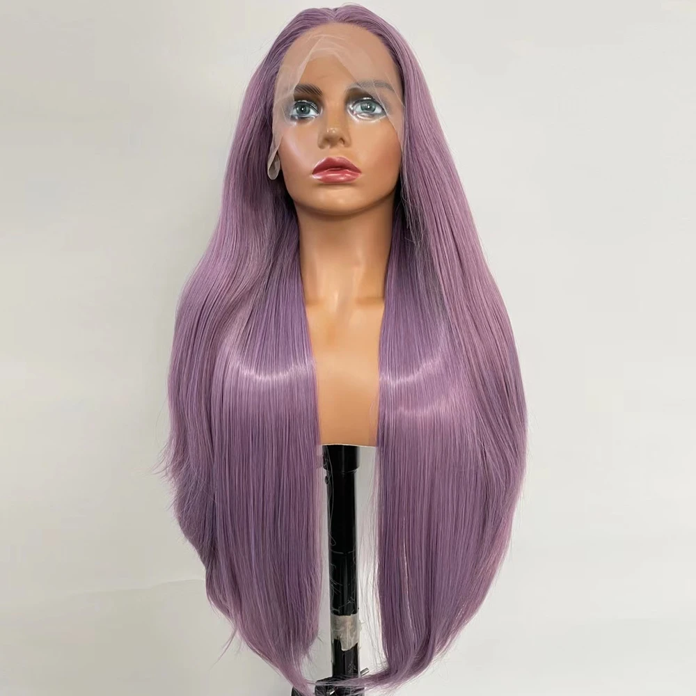 

Synthetic Purple Wigs For Women Lace Front Breakdown Free Long Straight Hair Party/Cosplay Anime High Temperature Fiber