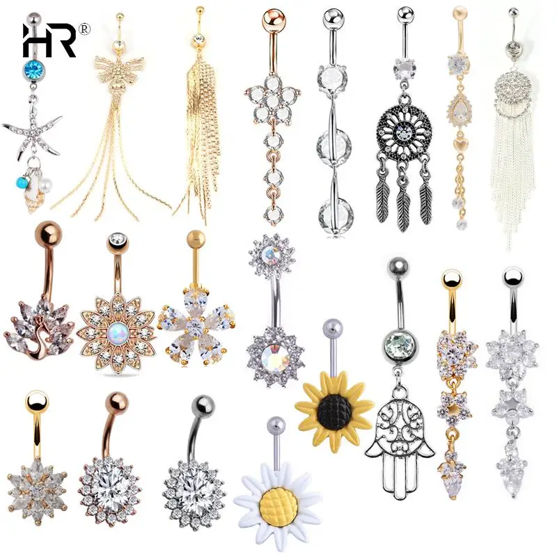 Stainless Steel Navel Button Piercings Gem Belly Bars Dangle Earring Piercing Jewelry 1PC