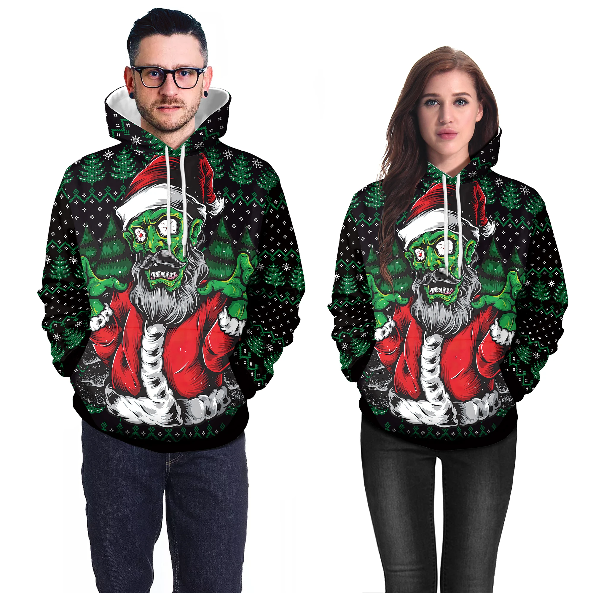 

Men Ugly Christmas Sweaters Funny Novetly Santa Terror XMAS Halloween Ugly Hooded Sweatshirts Unisex Couples Casual 3D Sweater