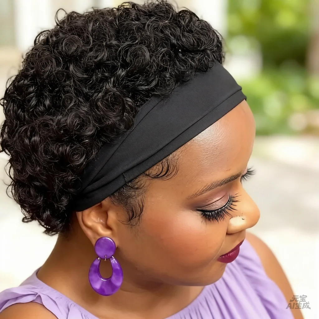 Parrucca con fascia per capelli ricci in capelli umani, realizzata a macchina, per donna, colore naturale, uso quotidiano